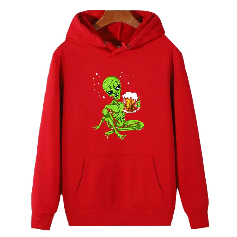 

Alien Drinking Beer Ufo Alcohol Harajuku graphic Hooded sweatshirts winter thick sweater hoodie fleece hoodie Man sweatshirts