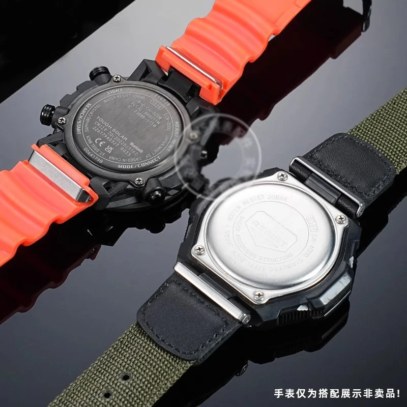 Para casio SGW-100/200 GW-4000 ecb2000 série silicone pulseira de náilon folha de ferro fixa acessórios de relógio masculino de aço inoxidável