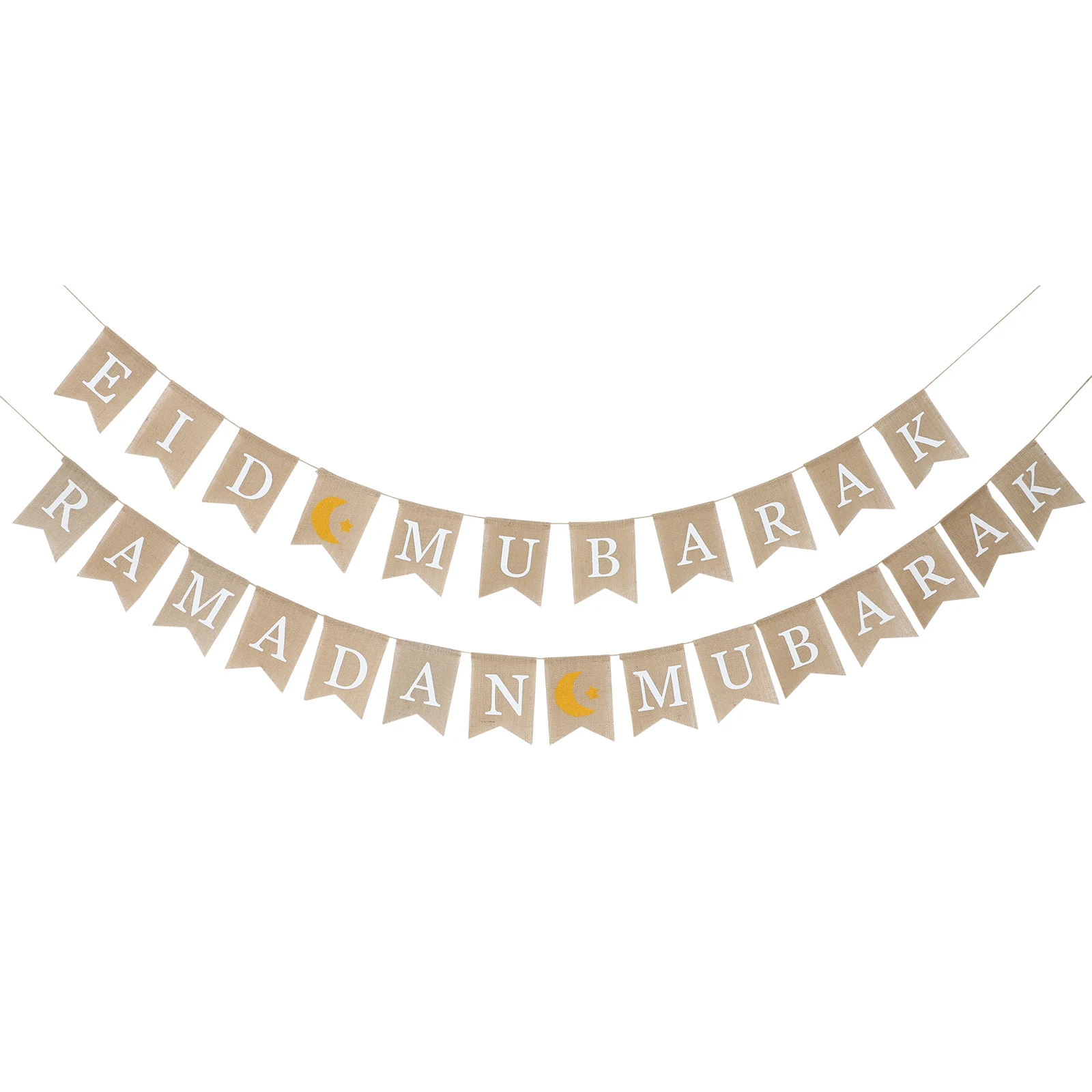 

2 Pcs Ramadan Mubarak Eid Mubarak Banner Burlap Party Decoration Supplies Pull Flag Muslim Holiday Wall Hanging