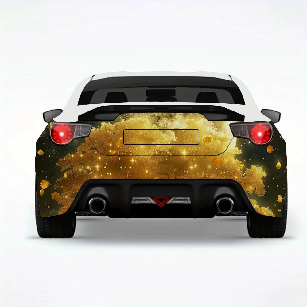 Golden Tree & Deer Moonlight Car StickerVinyl Decal for Car Rear, Waterproof Self-Adhesive Vinyl Stickers for Vehicle Tail & Bum