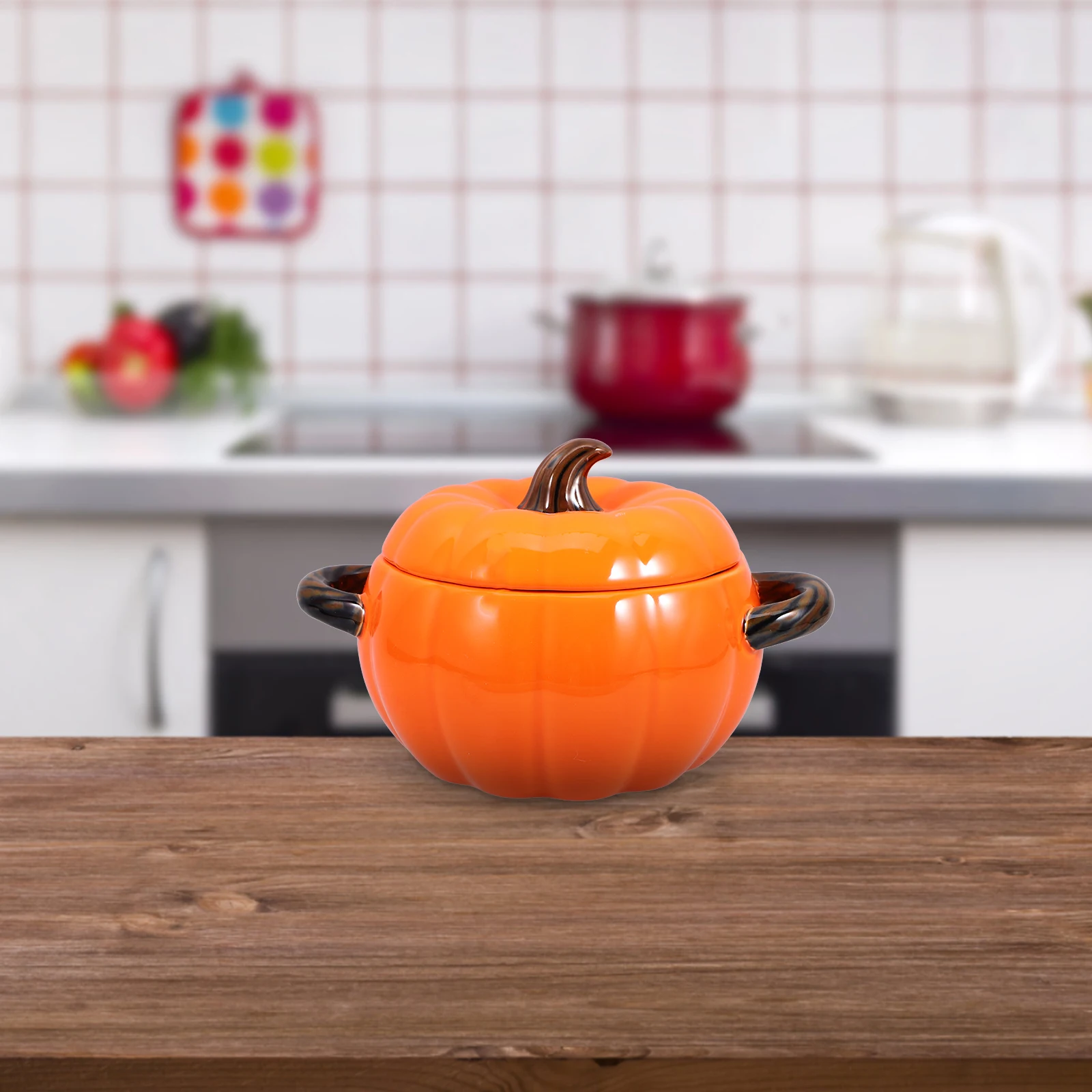 

Керамический горшок для тушения с тыквой и крышкой, миска для супа с двойными ручками, теплоизоляционный контейнер для еды, кухонная миска для супа с тыквой