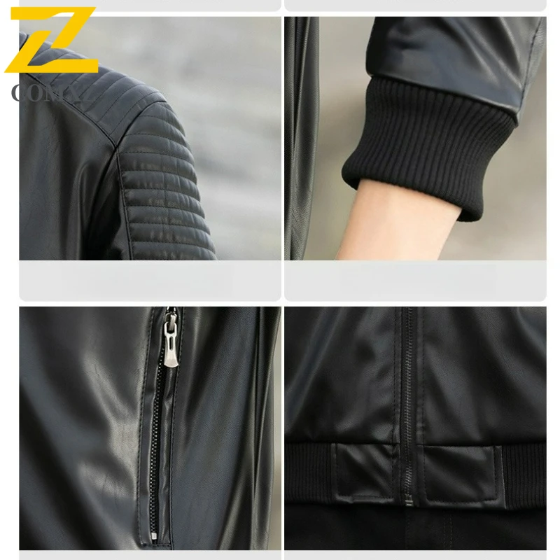 2025 Men's Leather Jacket Autumn Fashion Windproof PU Faux Leather Coat Men Korean Street Baseball Collar Motorcyclist Jackets