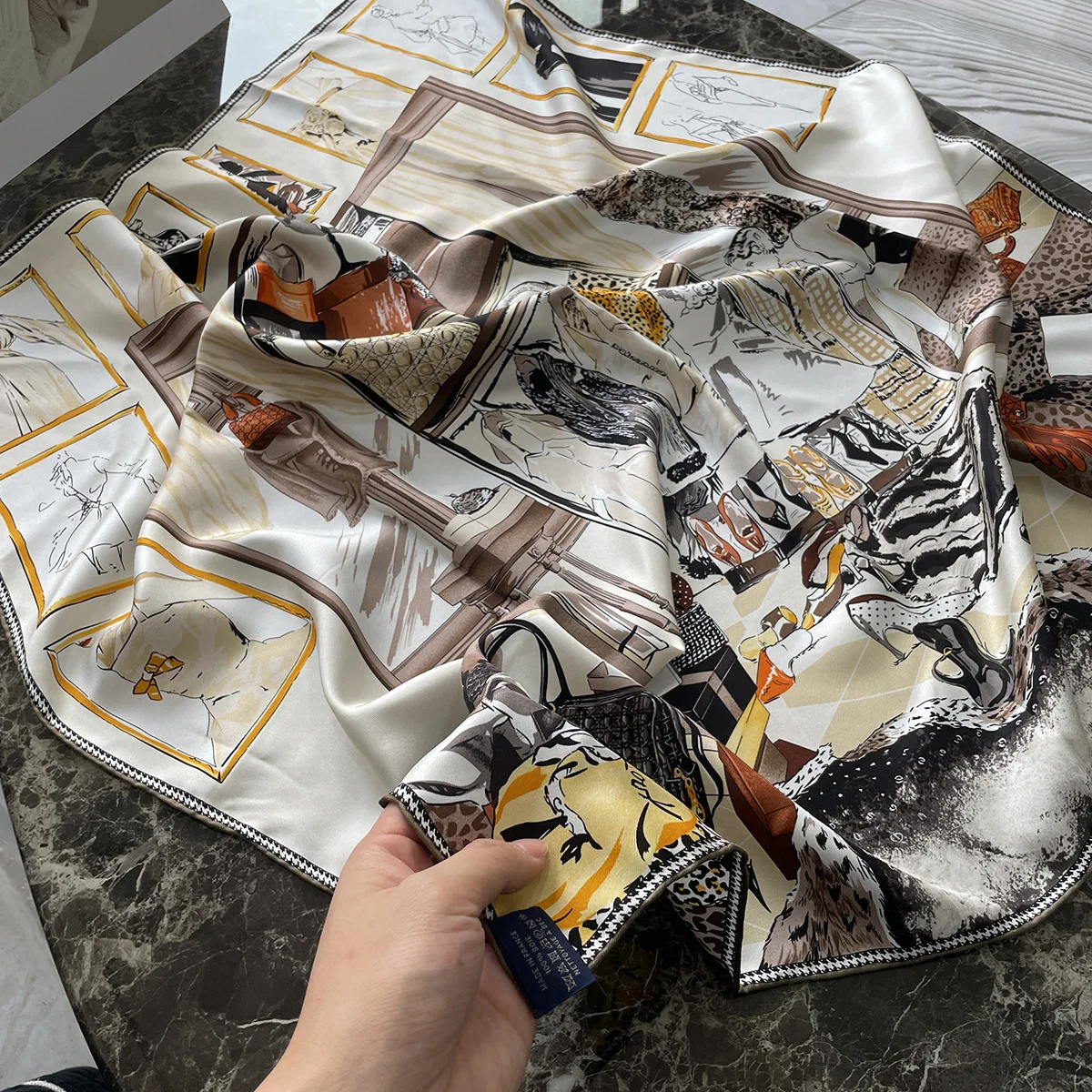 

Двусторонний шелковый шарф 90 см, квадратный 90 банданов, AB принт, ручные скрученные шали, сумка на голову, аксессуары, подарок для мамы влюбленной