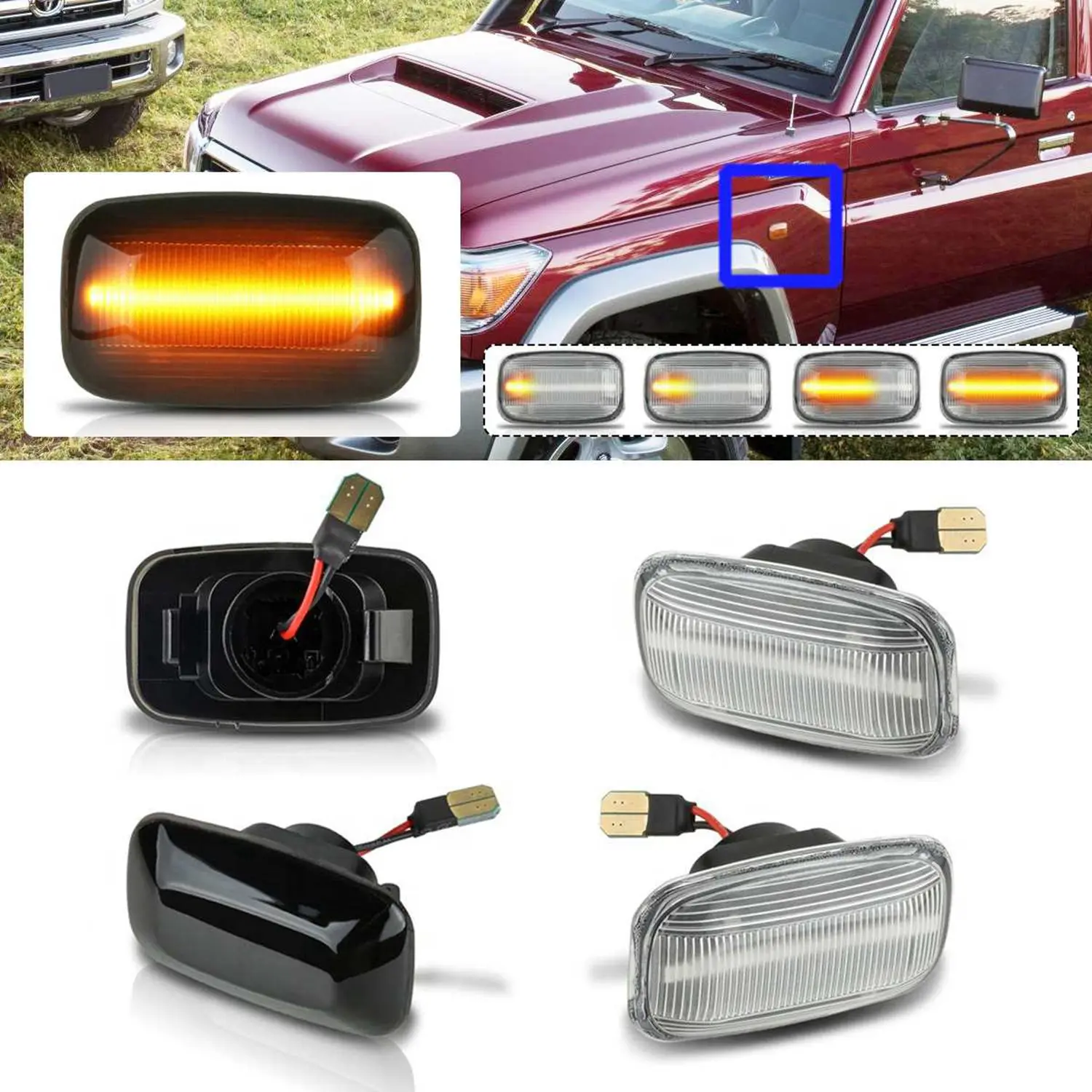 Dynamic Led Side Marker Turn Signal Light Lamp Amber For Toyota Land Cruiser 80 1988-1997 Side Repeater Lamp Blinker 2PCS