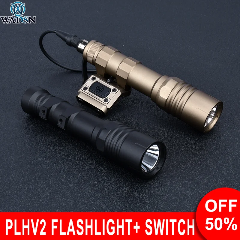 WADSN PLHv2 Tactical Flashlight Metal M-lok Keymod Picatinny Mount Hunting Weapon Light with Dual Function Pressure Switch