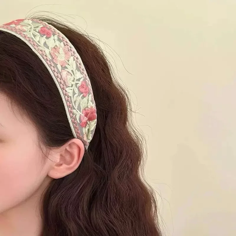 Beliebtes besticktes Blumen-Tüll-Stirnband für Damen – Vintage-Böhmisches Haarband-Accessoire – Detail 9