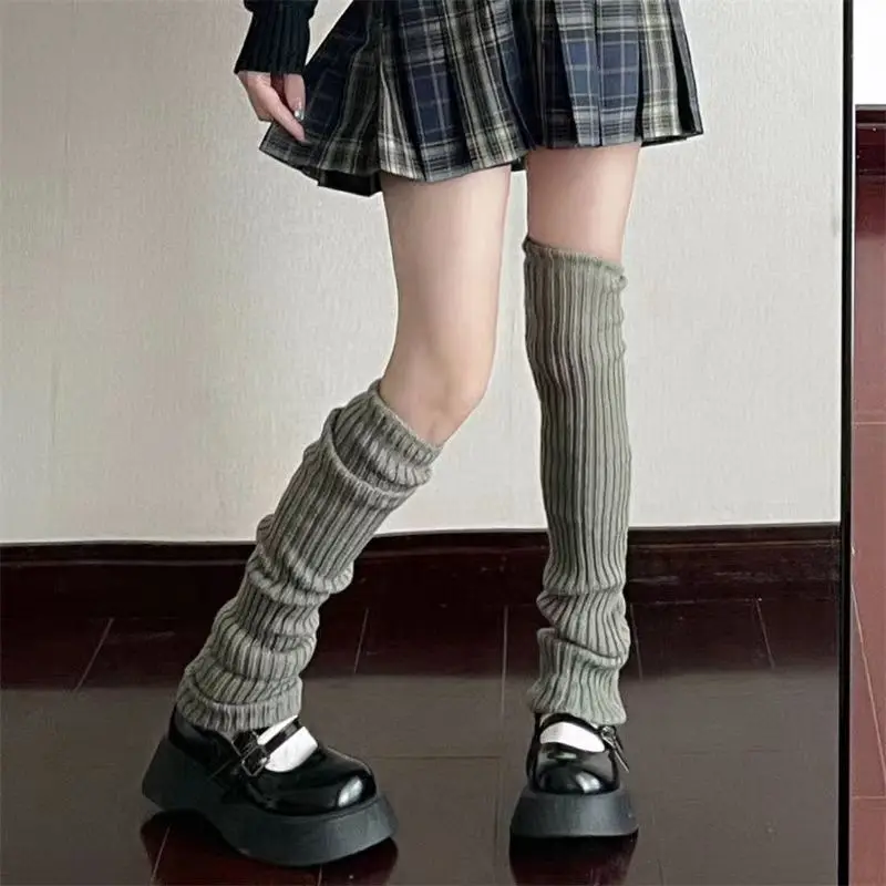 Socks Woman Winter Knitted Thick Warm Black White Long Sock Y2K Lolita Cute Thigh High Solid Color Socks for Women New Fashion