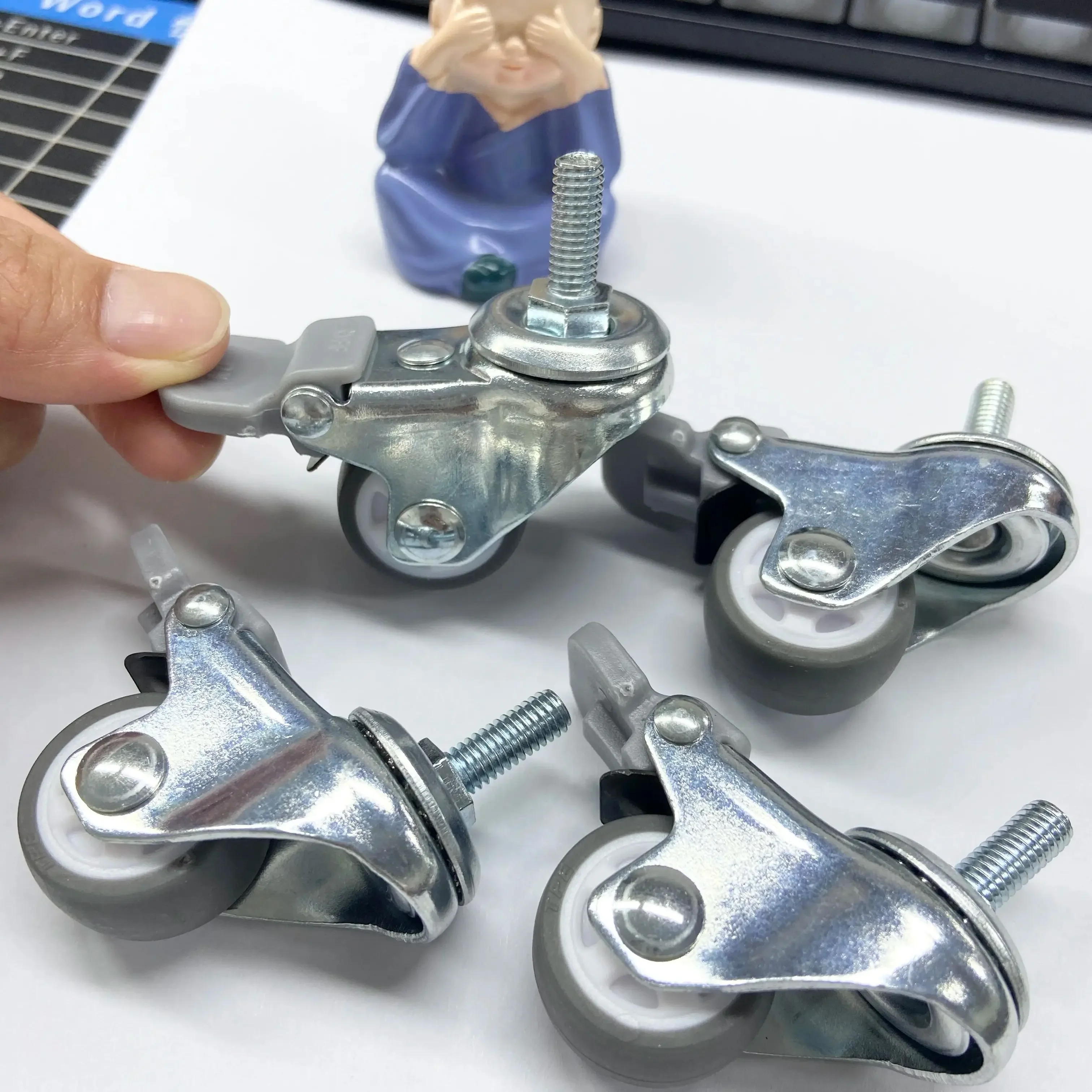 4 Pcs 1-Inch (25mm) Gray TPE Screw Casters - M6 Thread Silent Wheels for Furniture, Cabinets & Household Use, Universal Smooth