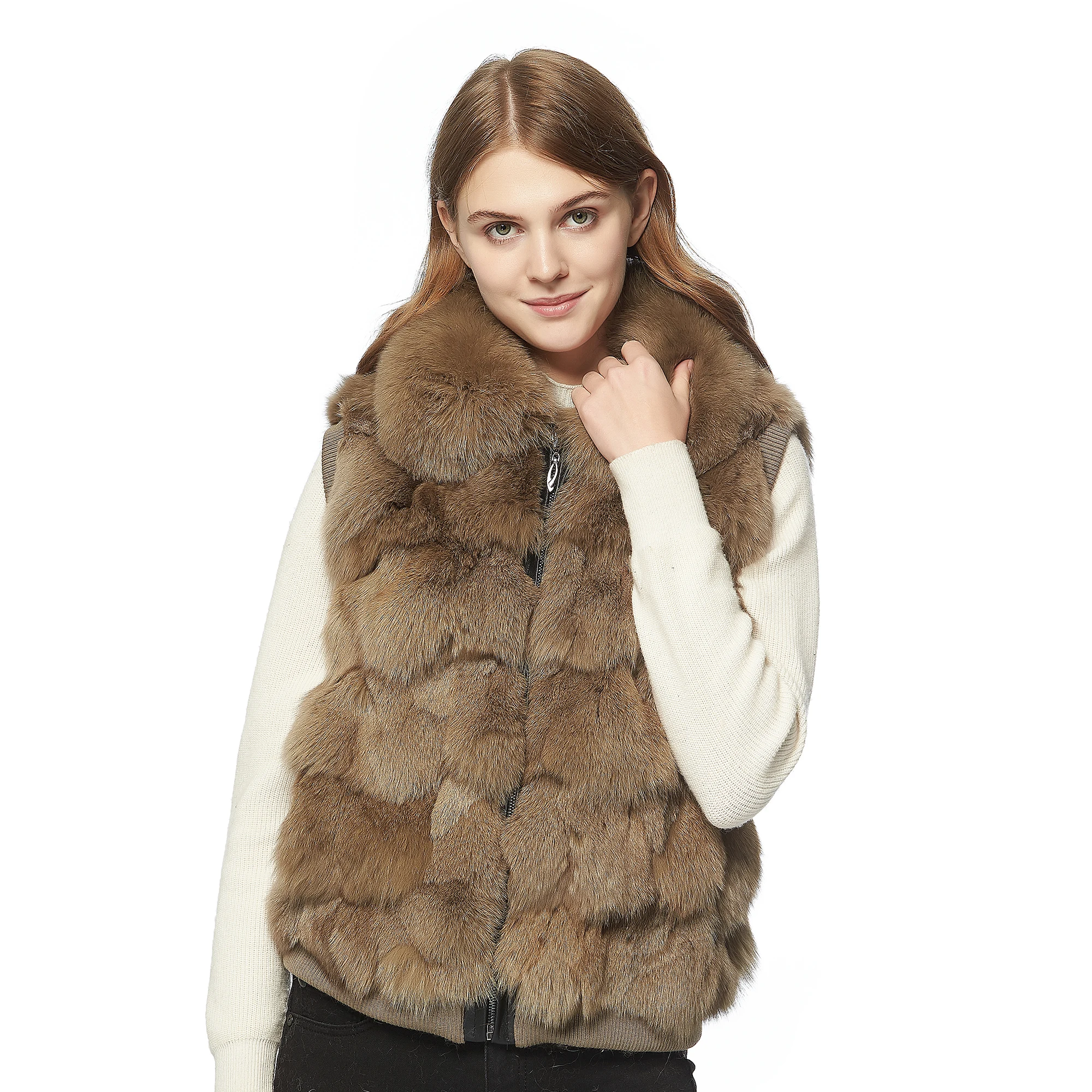 Women's Vest Real Fox Fur Vest Women jacket Fox Fur Collar  Winter Vest Women Spring jackets Fur Story FS152111