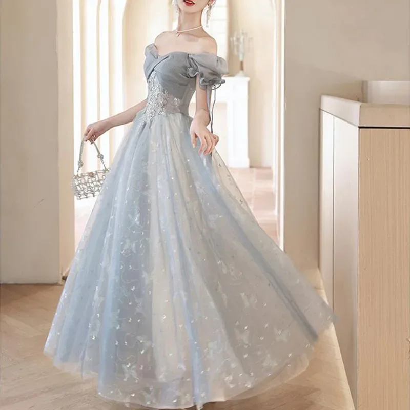 Formal Dress Women Elegant Elegant Romantic Sky Blue Dresses Light Luxury Temperament Princess Banquet Dress Vestidos De Fiesta