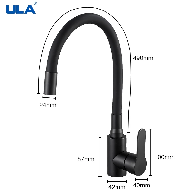 ULA kitchen faucet black pipe kitchen hot cold water mixer tap 360 degree rotate sink tap faucet for kitchen with black hose