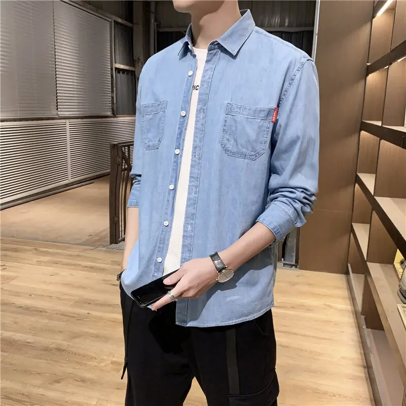 

Men's high-quality washeddenim jean men'sshirt