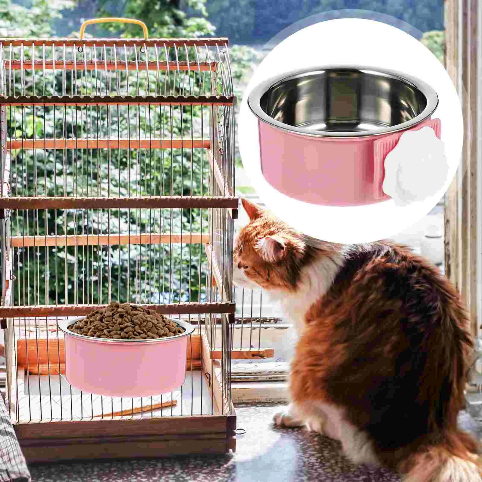 Stainless Steel Pet Feeder Hanging Food Feeding Bowl Pet Supplies for Dog Cat (Pink, Size S) pet bowl