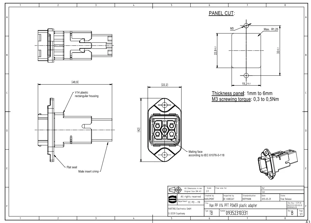 09352310331 HARTING Han Push Pull series 5-contact receptacle kit