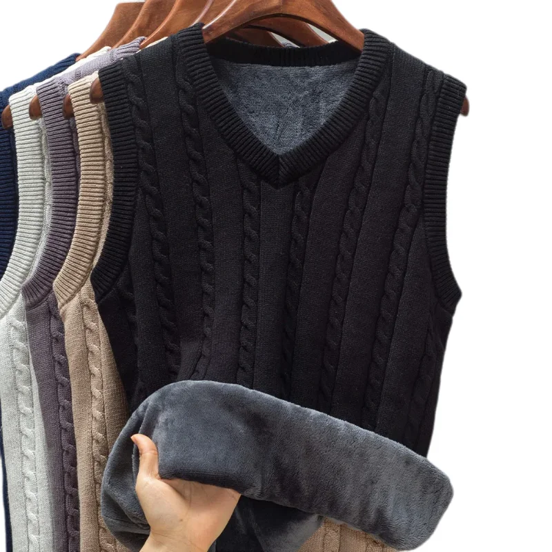 2024 New Autumn and Winter Fashion knitted Warm Vest Men's Inside and Outside Waistcoat Male's Casual Loose Sweater Vest