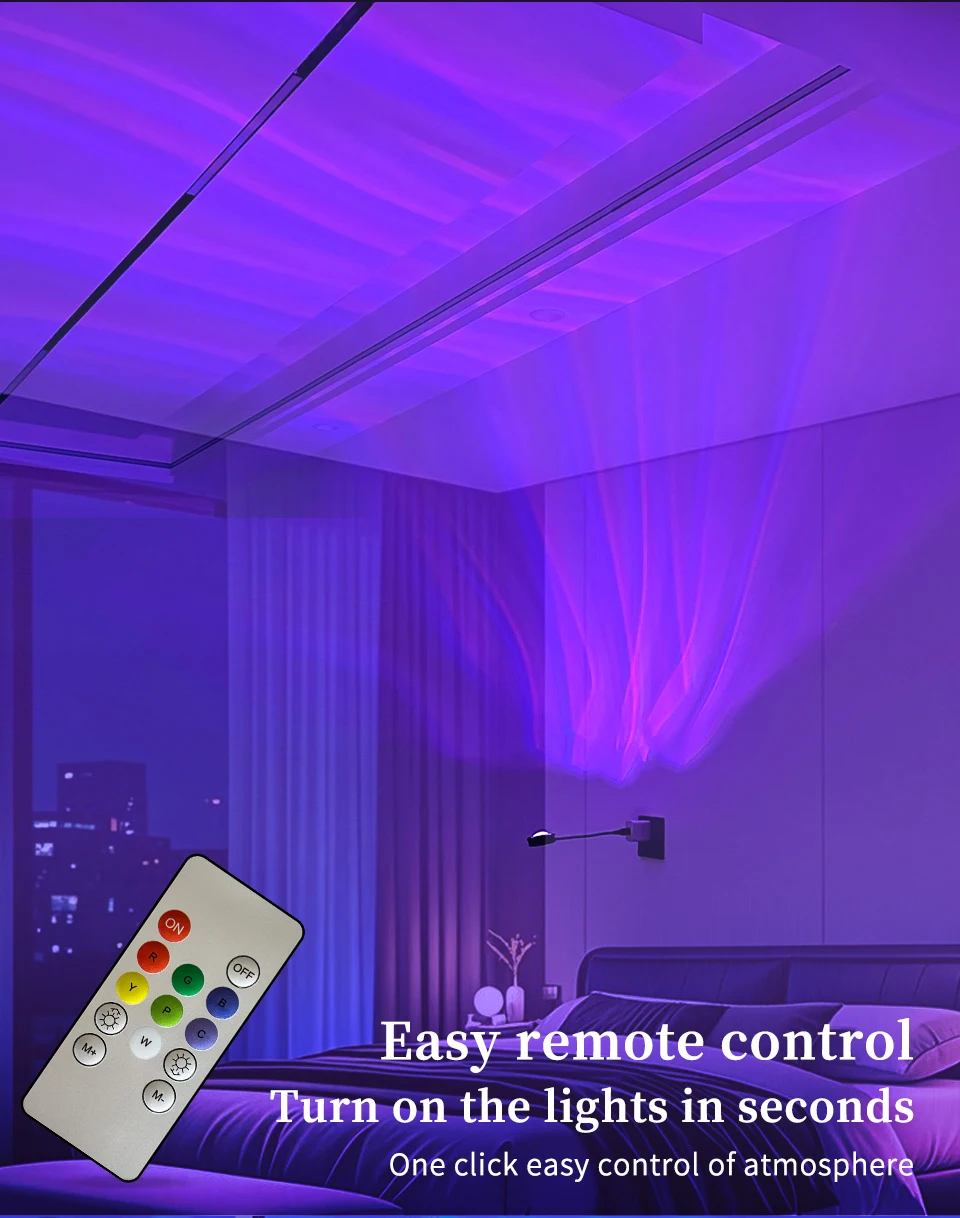 USB Plug-in Water Ripple Shaped Aurora Projection Light Touch/remote Control Color Changing Lighting Atmosphere Decoration Light