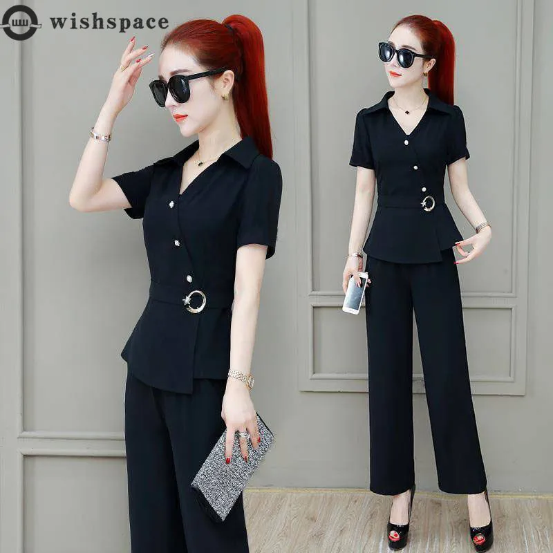 

Show Thin Fashion Wide-legged Pants Suit the New During the Spring and Autumn 2022 Ladies Leisure Two-piece with Short Sleeves