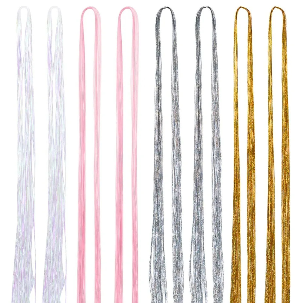 1120 Strands Hair Tinsel, 41 Inch 4 Colors Glitter Hair Tinsel Extensions Sparkling Shiny Hair Tinsel Strands Fairy Tinsel