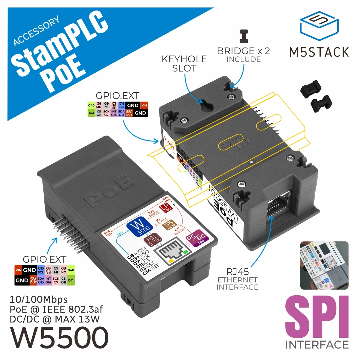 M5Stack Official PoE Module for StamPLC (W5500)