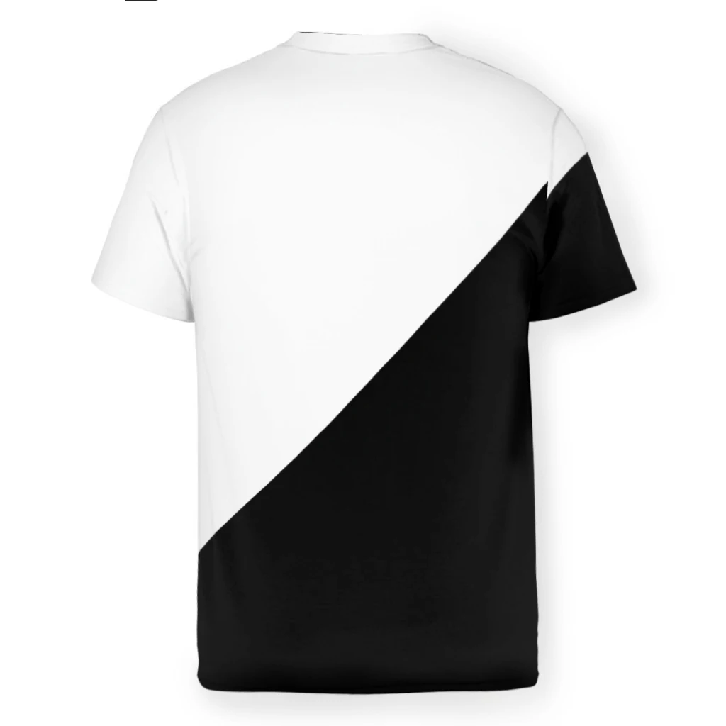 Diagonal Half White And Black Polyester TShirts Color Men Harajuku Tops Thin T Shirt Round Neck