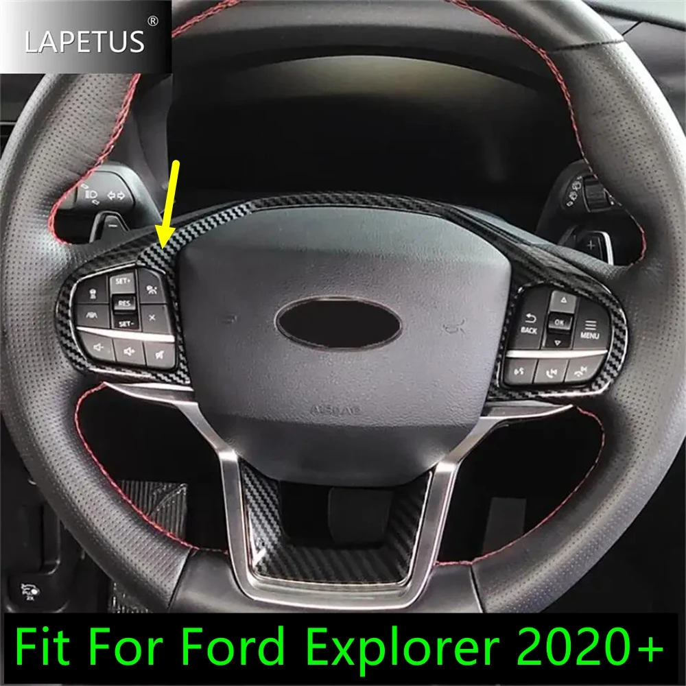 ABS Car Carbon Fiber Steering Wheel Button Panel Decor Frame Cover Trim For Ford Explorer 2020 - 2023 Accessories Interior Refit