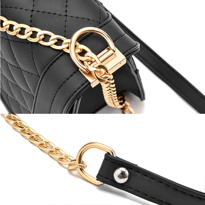 PU Lattice Women Fashion Metal Chain Square Shoulder Bags