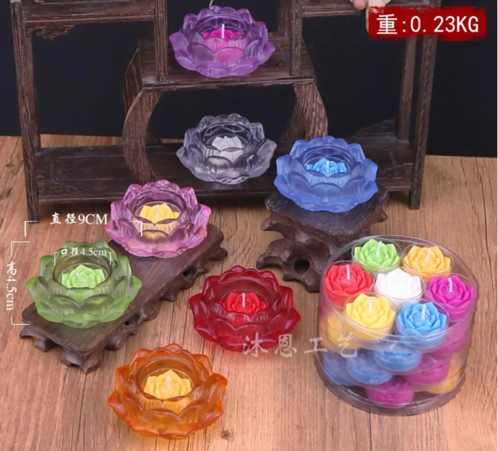 

A SET # Asia HOME family Protection Talisman Worship censer 7 Color Glaze crystal Lotus saintly temple Holy Lotus flower lamp