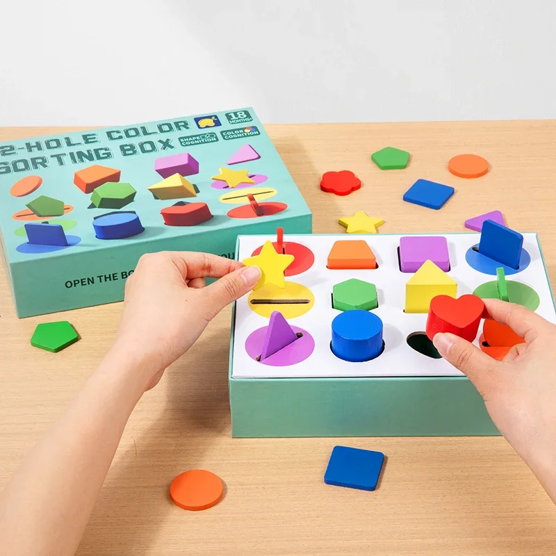 モンテッソーリ木製おもちゃ 子供向け 木製形状・色分類教育玩具 幼児向け 就学前ギフト