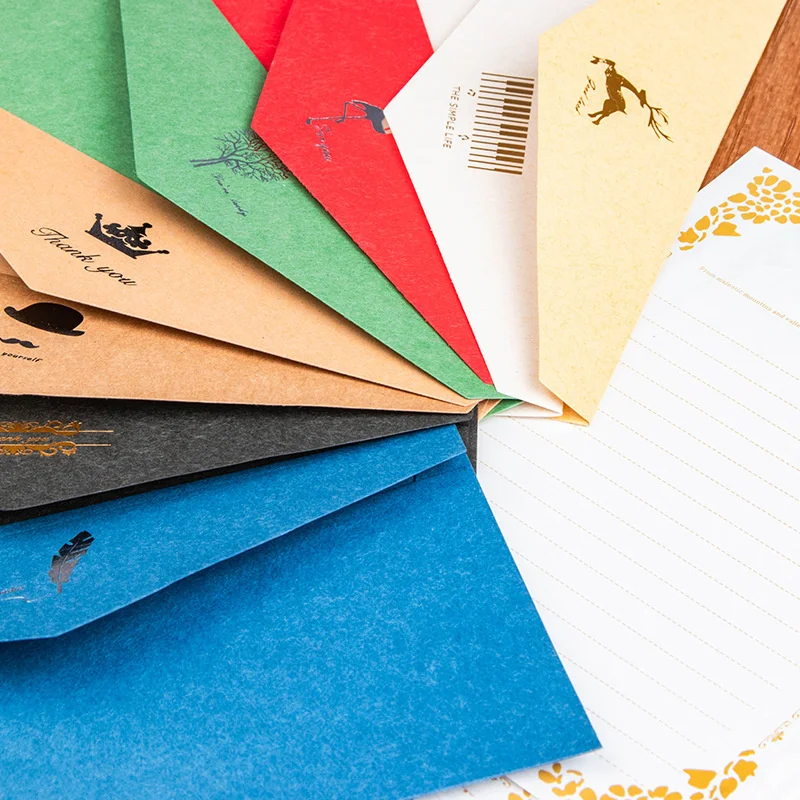 10pcs/lot Vintage Gold Envelopes for Invitations Kraft Paper Gift Card Window Envelope Wedding Letter Set Mailer Stationery