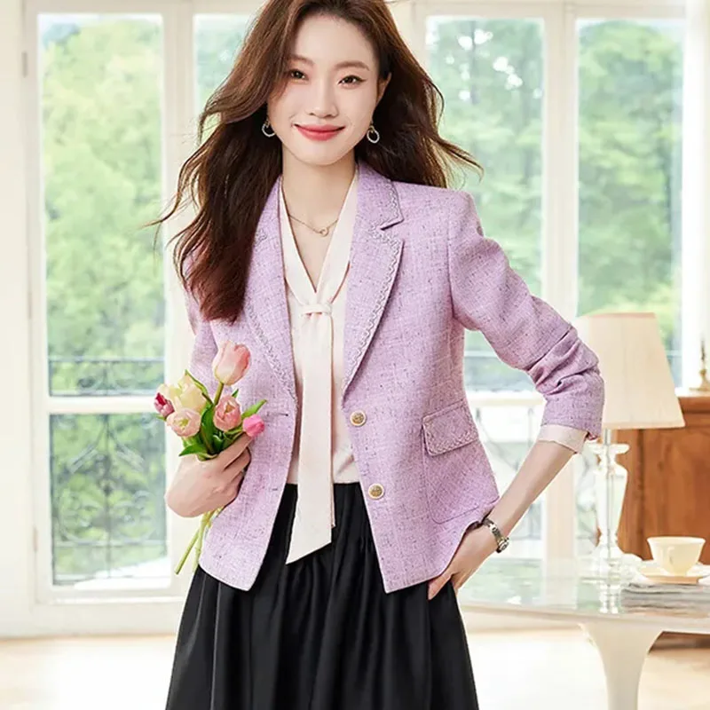 Spring Autumn Women Suit Coat New Korean Casual Small Fragrant Single Breasted Short Jacket Ladies Blazers Female Outerwear 5XL