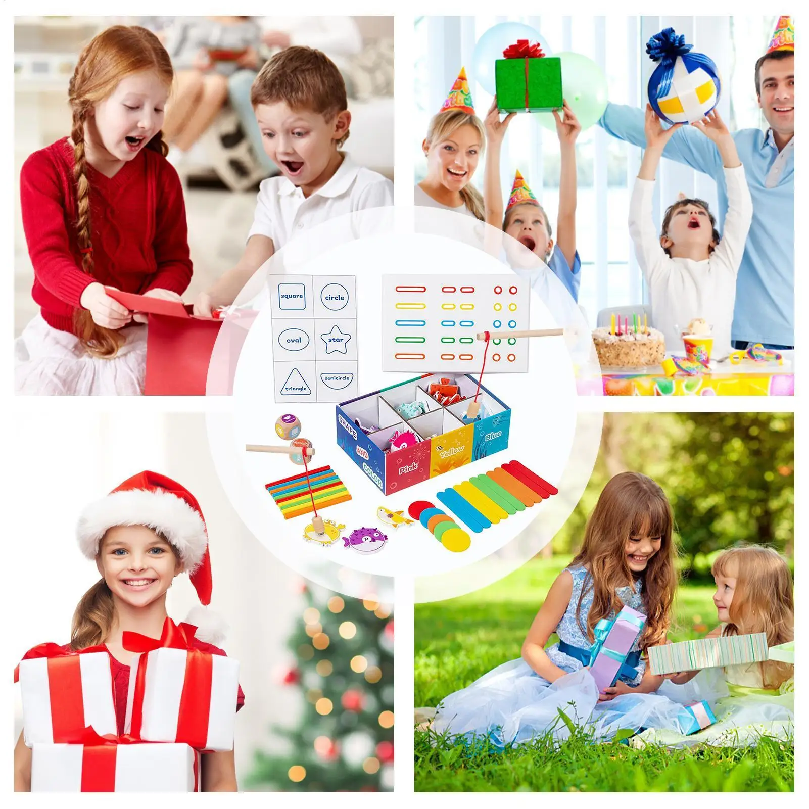 Caixa de classificação de forma de cor de madeira brinquedo de classificação de forma de cor magnética atividade de classificação de jogo de pesca para crianças pré-escolares