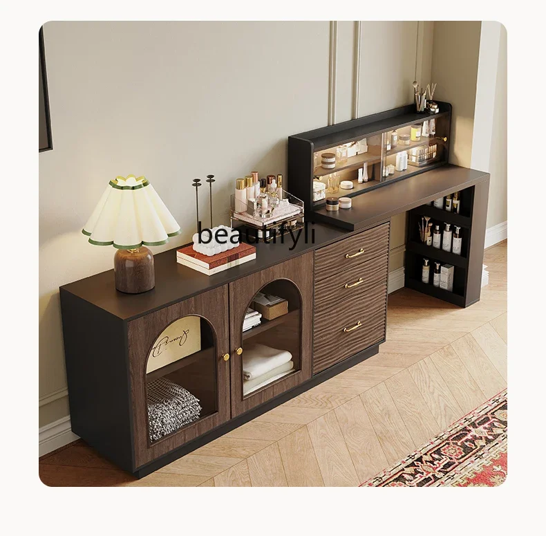 

Medieval dresser chest cabinet integrated light luxury glass makeup table corner retractable desk end cabinet