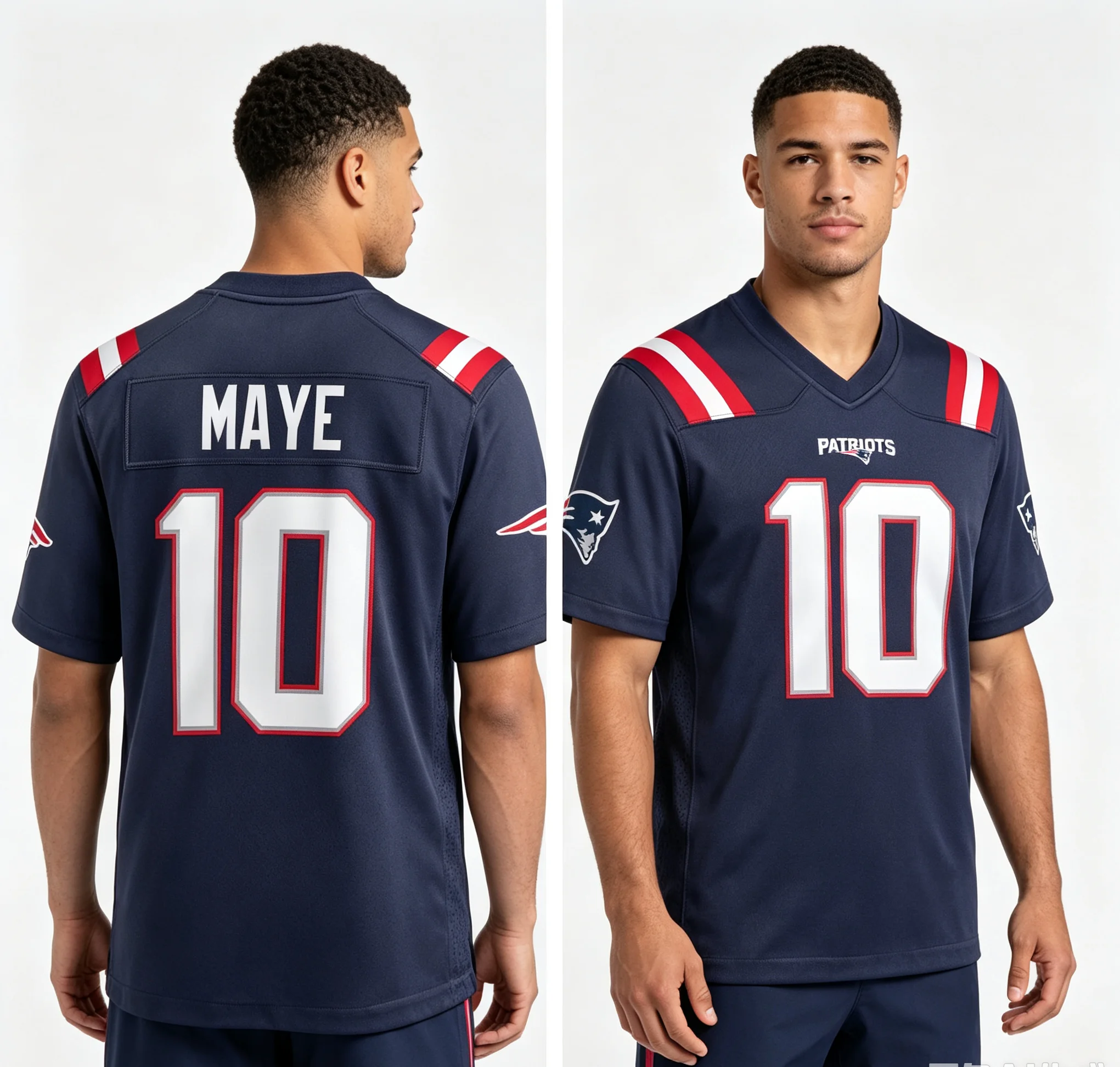 2026 Patriots Drake Maye 10 # Fußballtrikot, 3D-Druck Rugbytrikot, Herren Sommer-Trainings-Atmungsaktives Schnelltrocknendes Trikot – Detail 2