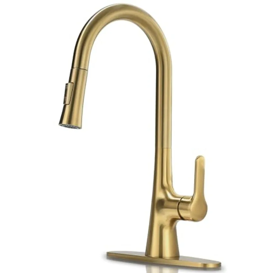 

Kitchen Faucet, Single Handle Gold Kitchen Sink Faucet with Pull Down Sprayer Modern Stainless Steel Brass Kitchen Faucet with