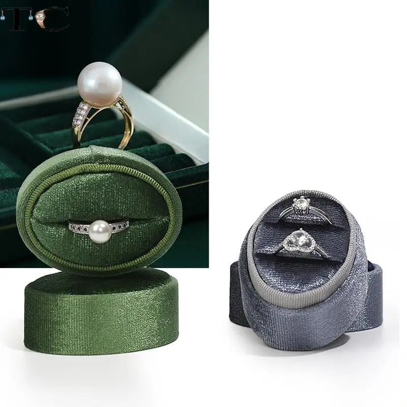 Corduroy Jewelry Storage Box Oval Proposal Ring Box Double Ring Stud Earrings Display Collection Box