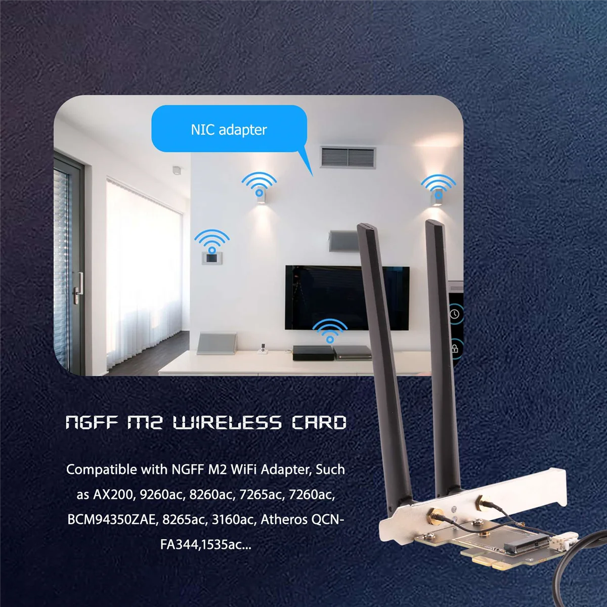Беспроводная карта POP-lNGFF M2 для настольного ПК PCI-E Pcie, адаптер Bluetooth-конвертера с двумя антеннами переменного тока для Intel AX200 9260AC