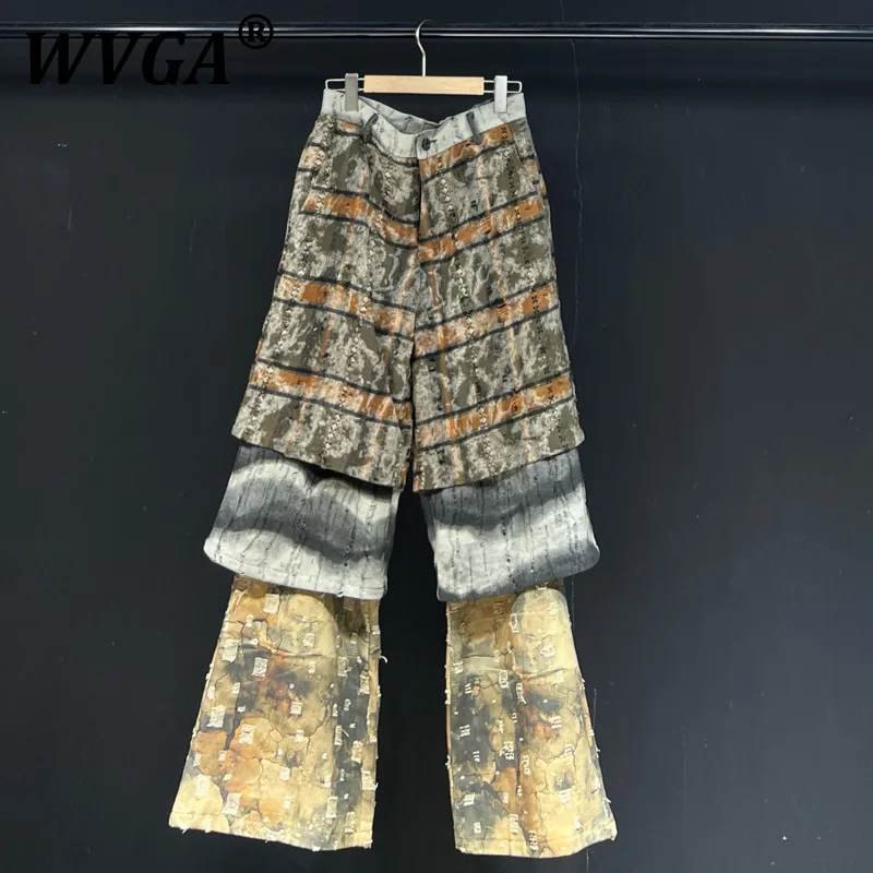 

WVGA Autumn Winter New Men's High Street Fake Three-Piece Design Trendy Wide Leg Punk Niche Chic Casual Flared Pants Ins W10939