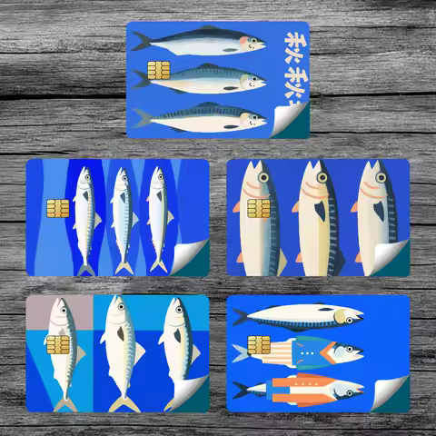 Blue Retro Fish funny Credit Card Skin Stickers for Bank Card Bus Metro Card Sticker Waterproof