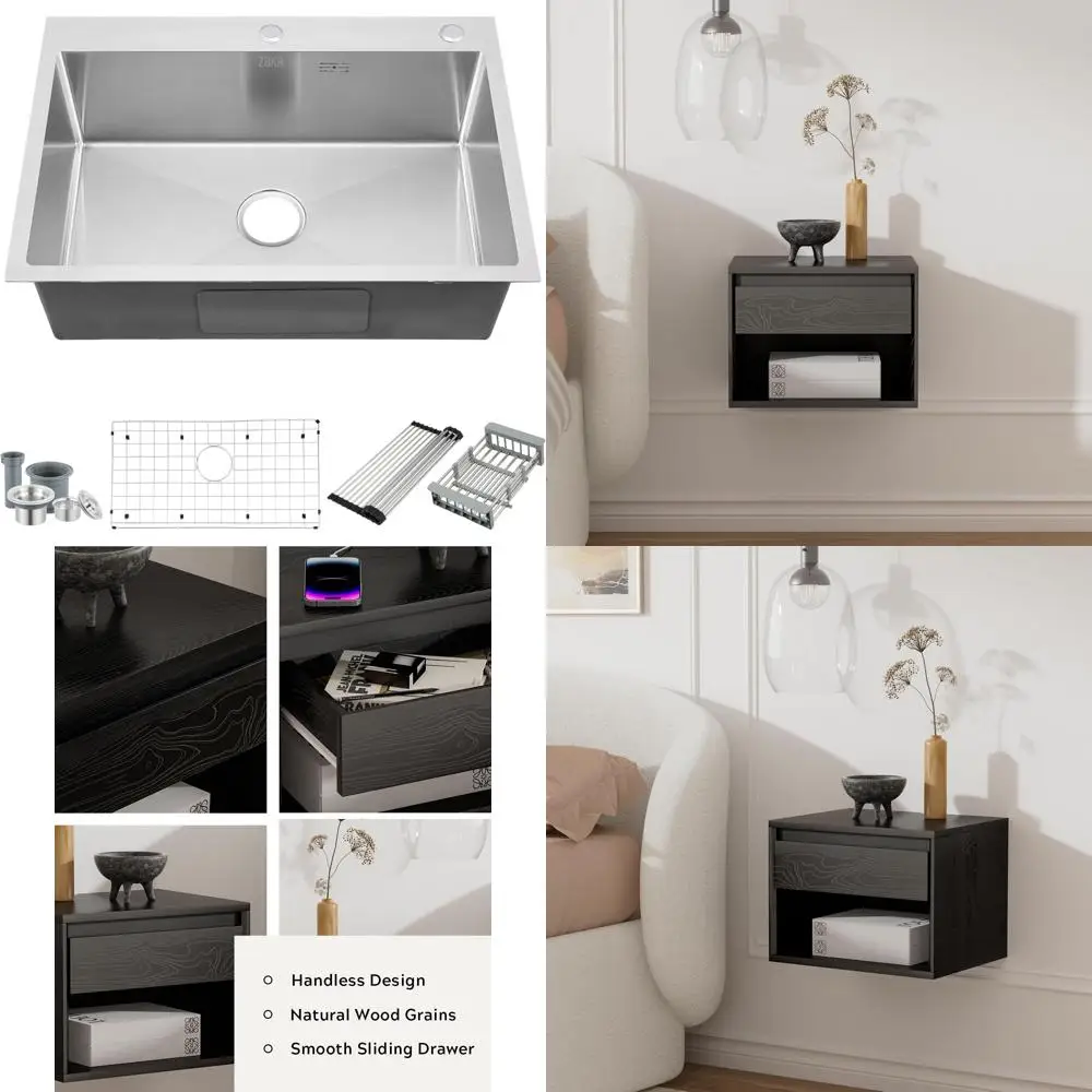 

28 Inch Drop in Kitchen Sink, 16 Gauge Stainless Steel Single Bowl Topmount Kitchen Sink, 9 Inch Deep Sink with Dish Grid, Roll