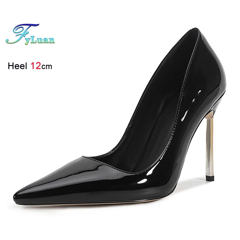 

Spring Autumn Black Patent Leather Women's Shoes Thin Heels 12cm Pointed Toe Shallow Mouth Ladies Pumps Stiletto Daily Shoes CD