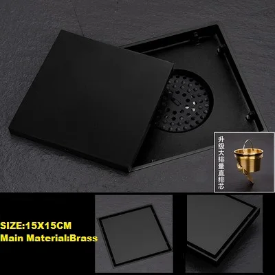 Brass Square Hidden Invisible Floor Drain， Size: 15CMX15CM; could used in bathroom,  terrace， outdoor and etc.