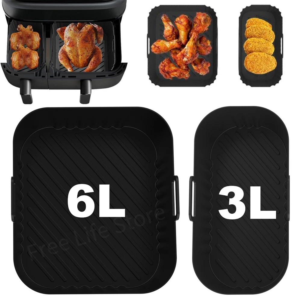 Stampo per friggitrice ad aria per Philips Serie 3000 Fodera per friggitrice ad aria in silicone riutilizzabile a doppio cestello per accessori Airfryer Philips NA350 6/3L