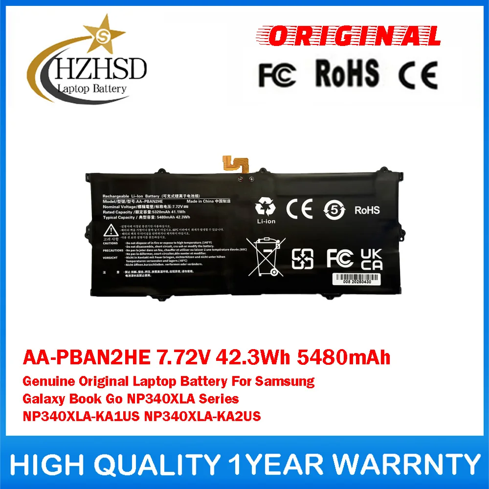 

Оригинальный аккумулятор для ноутбука AA-PBAN2HE 7.72V 42.3Wh 5480mAh для Samsung Galaxy BookGo NP340XLA, NP340XLA-KA1US, NP340XLA-KA2US