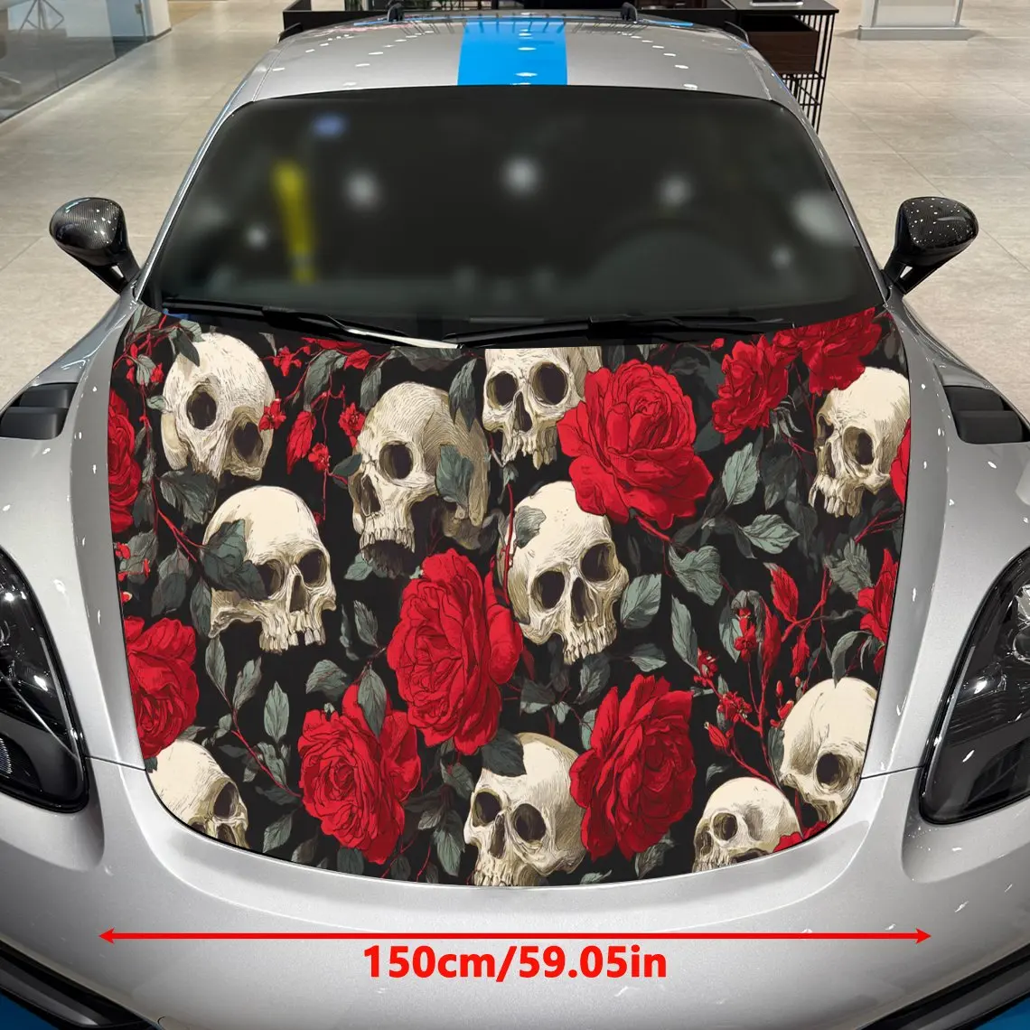 Red Rose Skeleton Horde Car Hood Vinyl Stickers Car Surface Protection Decal Car Decoration Cover Vinyl Wraps Waterproof Self-ad