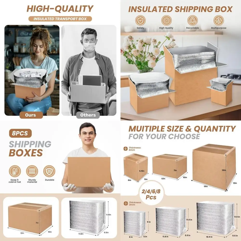 

Insulated Shipping Boxes with Oil Liner, Thermal Cold Packs, Reusable Styrofoam, 12x10x7 Mailing