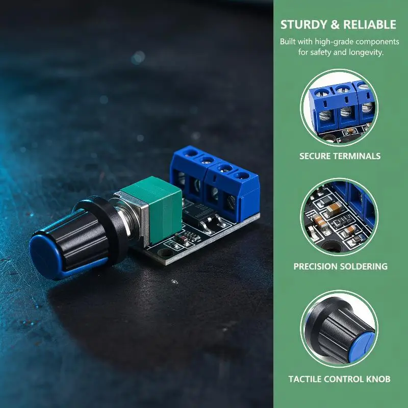 PWM DC Motor Speed Controller with Adjustable Knob Stable Performance Compact Size for Portable DIY Electronic Modification