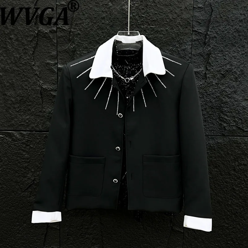 

WVGA Autumn Winter New Man Tide Diamond Trendy Turn-Down Collar Short Jackets Niche Stylish Casual Color-Block Coats Ins W13852