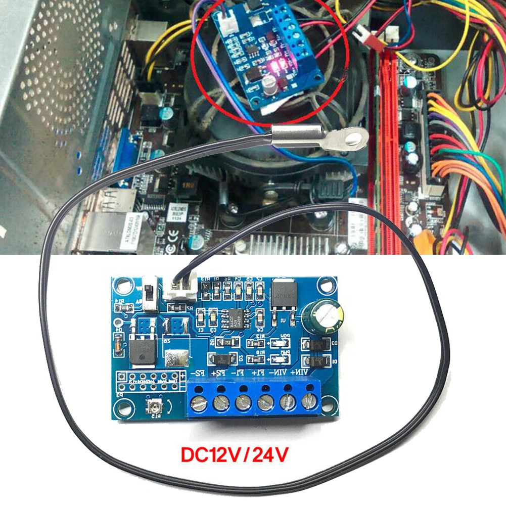 Regulator obrotów wentylatora DC 12V/24V 4A, moduł regulatora prędkości wentylatora obudowy z czujnikiem PWM.