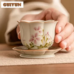 55ml Hand Drawn Daisy Petal Cup Ladies' Master Cup Set Heat-resistant Mat Cup Saucer Kit Meditation Cup Personal Mugs Drinking