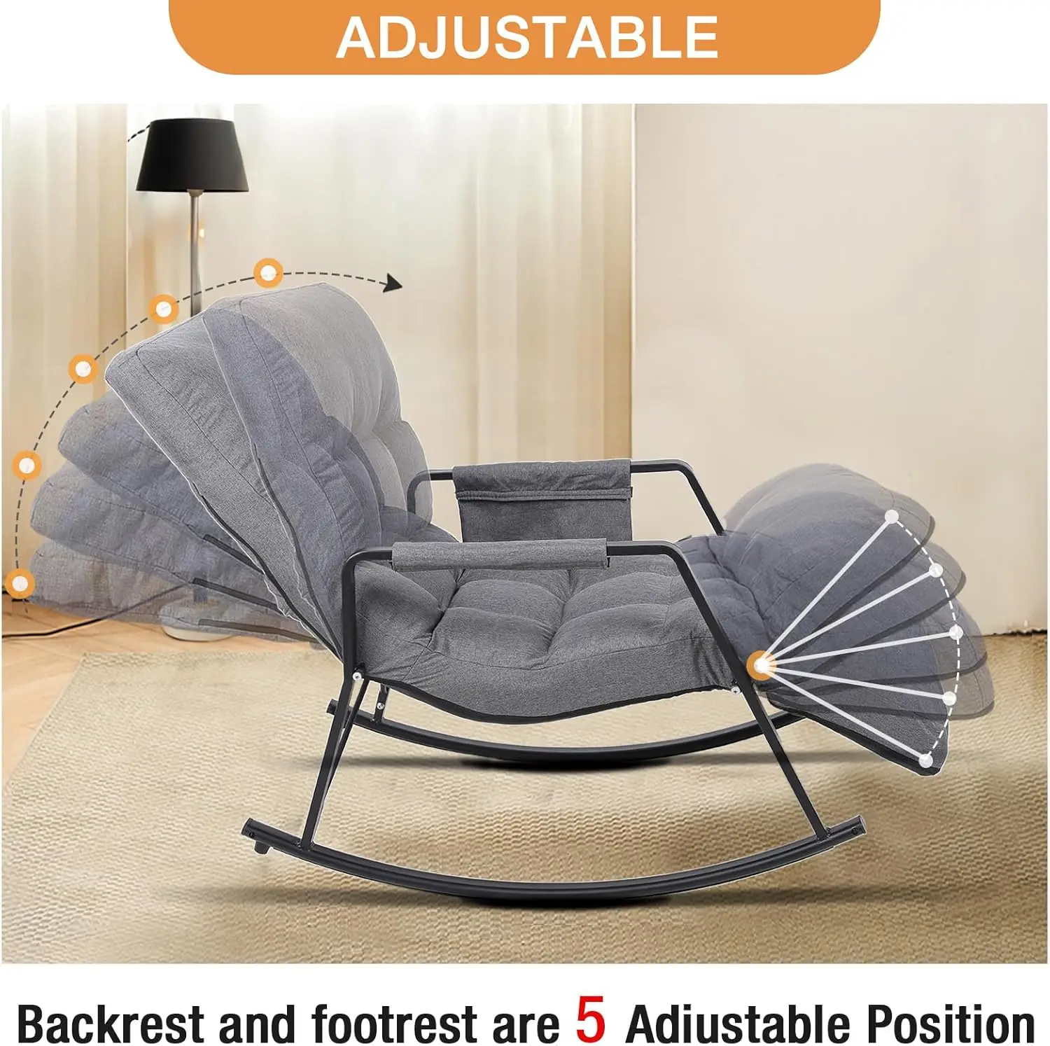 كرسي ترفيه منجد عتيق مريح كسول هزاز مع جيوب تخزين لغرفة النوم أو استخدام الفندق #2